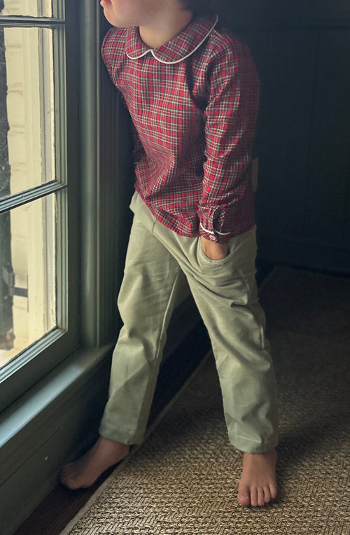 Boys Peter Pan Shirt in Holiday Plaid