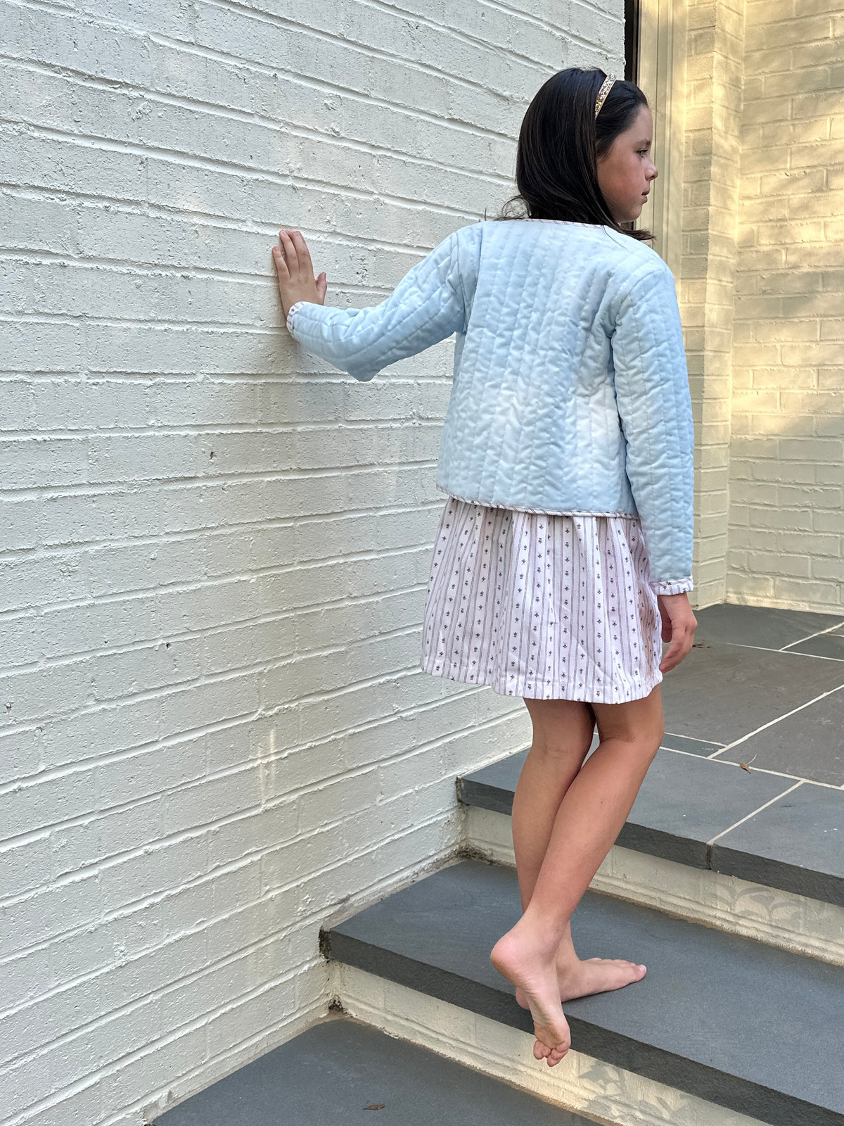 Quilted Velvet Jacket in Frost and Holiday Dot Stripe | Girls Jacket