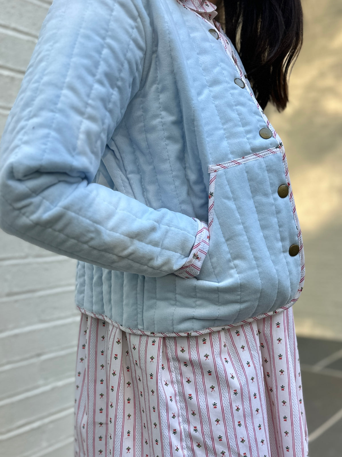 Quilted Velvet Jacket in Frost and Holiday Dot Stripe | Girls Jacket