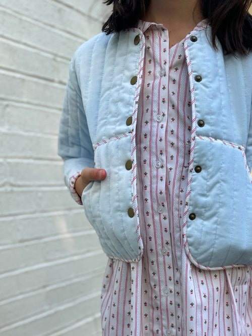 Quilted Velvet Jacket in Frost and Holiday Dot Stripe | Girls Jacket