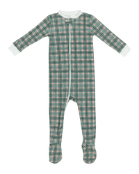 Footie Pajamas in Cavalier Plaid + Clara Floral