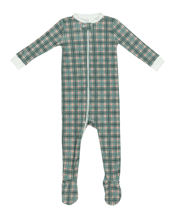 Footie Pajamas in Cavalier Plaid + Clara Floral