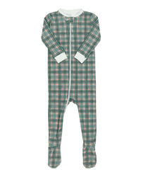 Footie Pajamas in Cavalier Plaid + Clara Floral