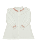 Molly Anne Dress/Bloomer Set in White Corduroy with Red Hand-Smocked Details