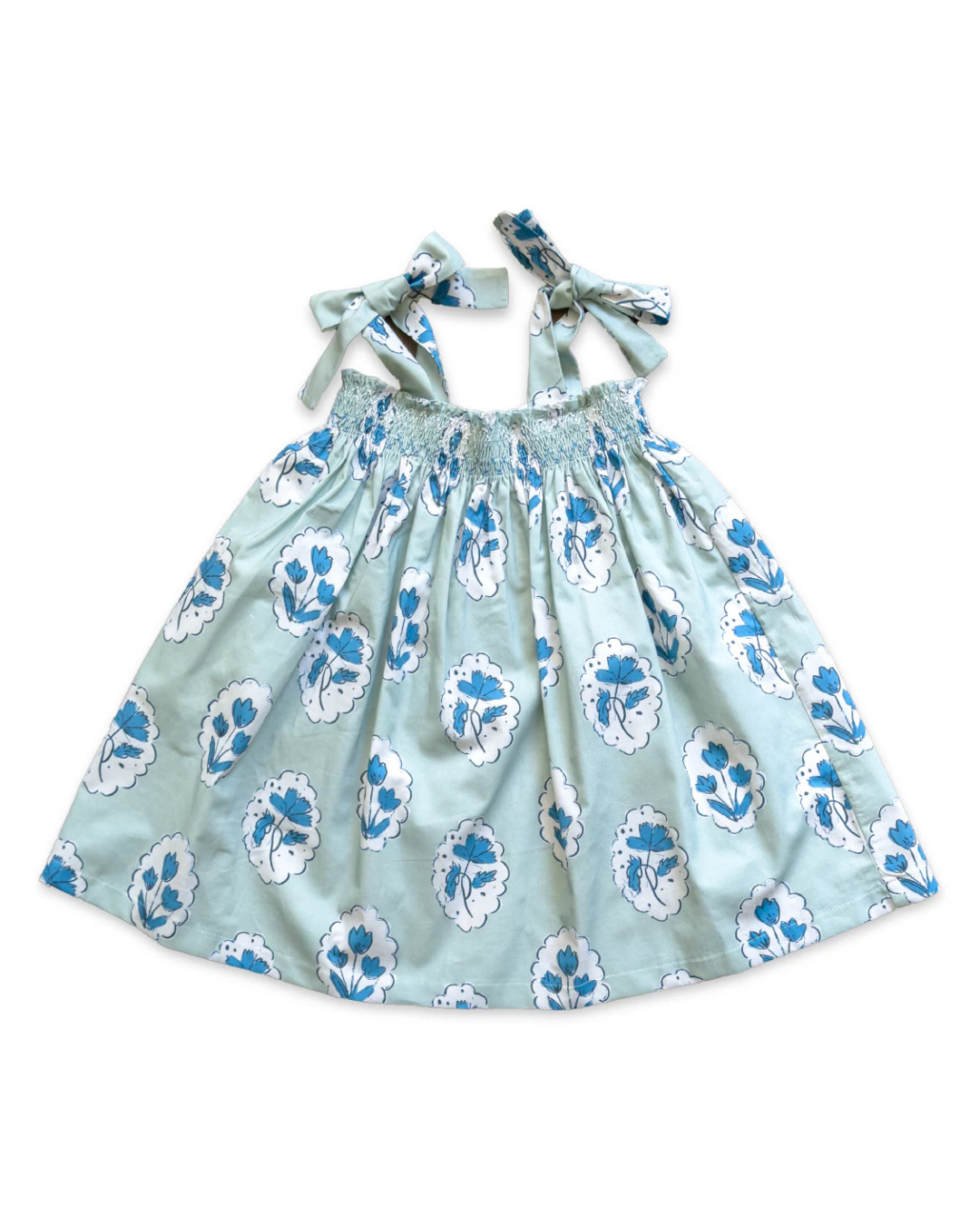 Teatime Dress | Smocked Tie Top | Medallion Flower Blue