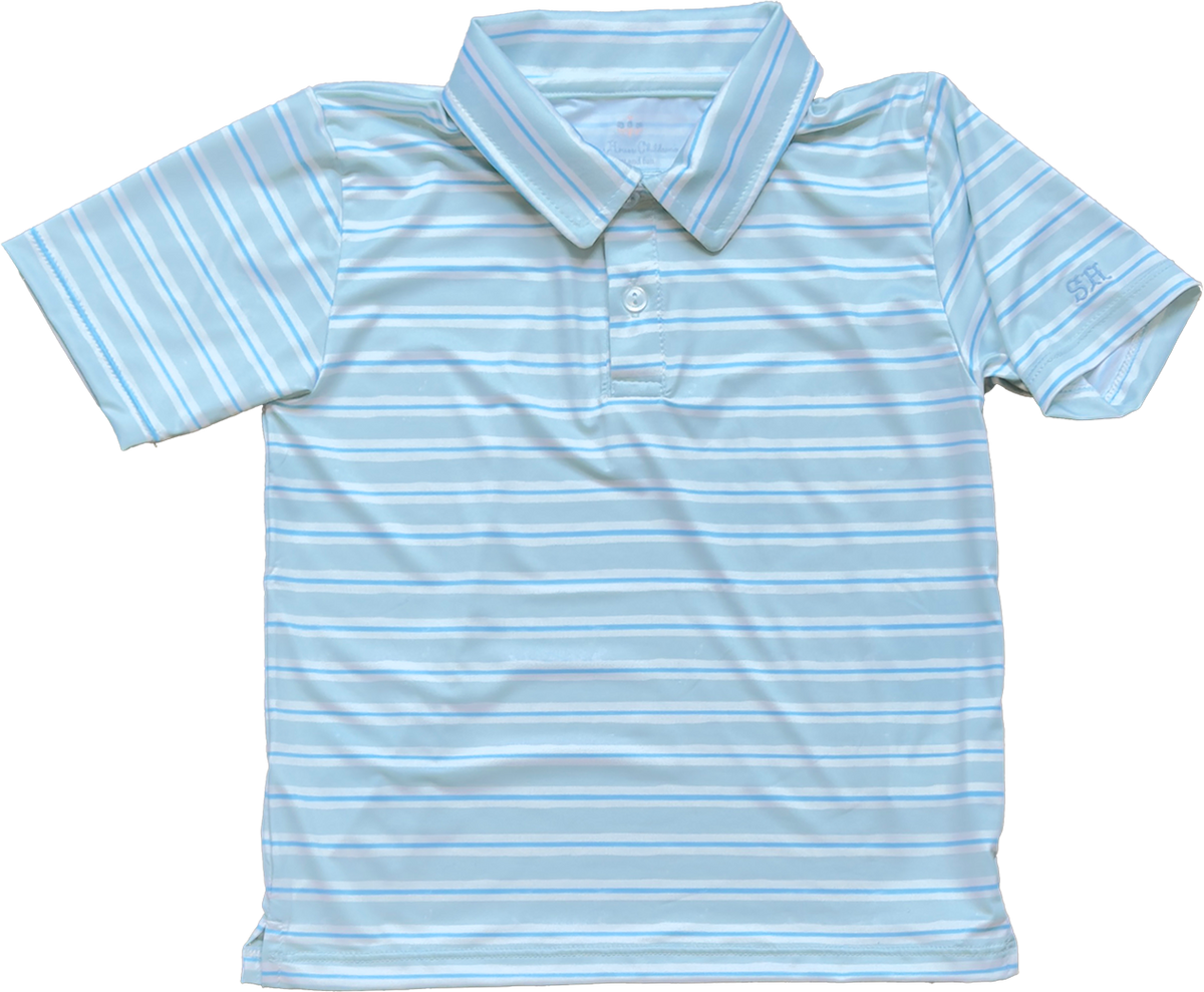 Athletic Polo in Stripe in Blue Jay