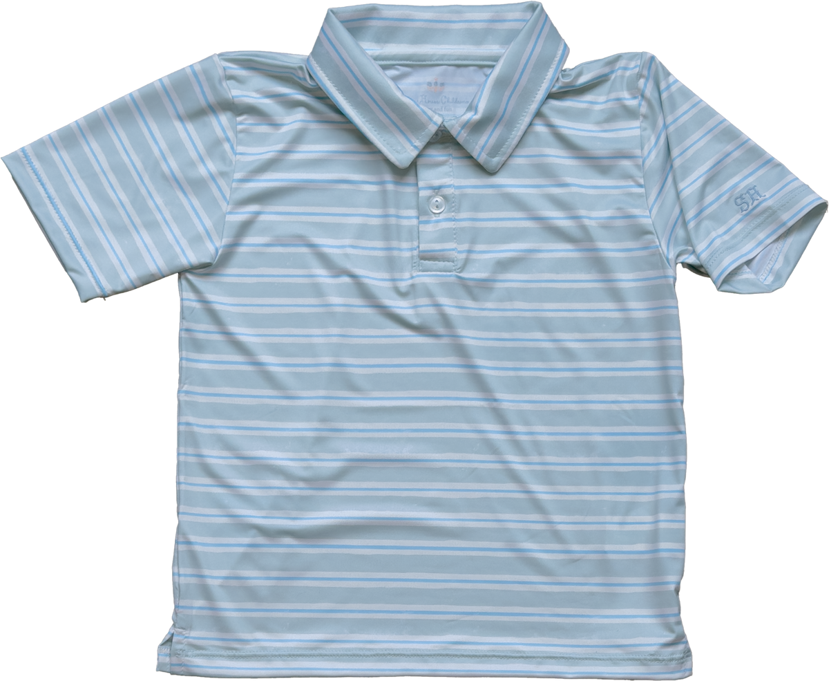 Athletic Polo in Stripe in Blue Jay