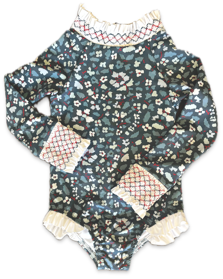 Austen Smocked Suit in Blue Darby