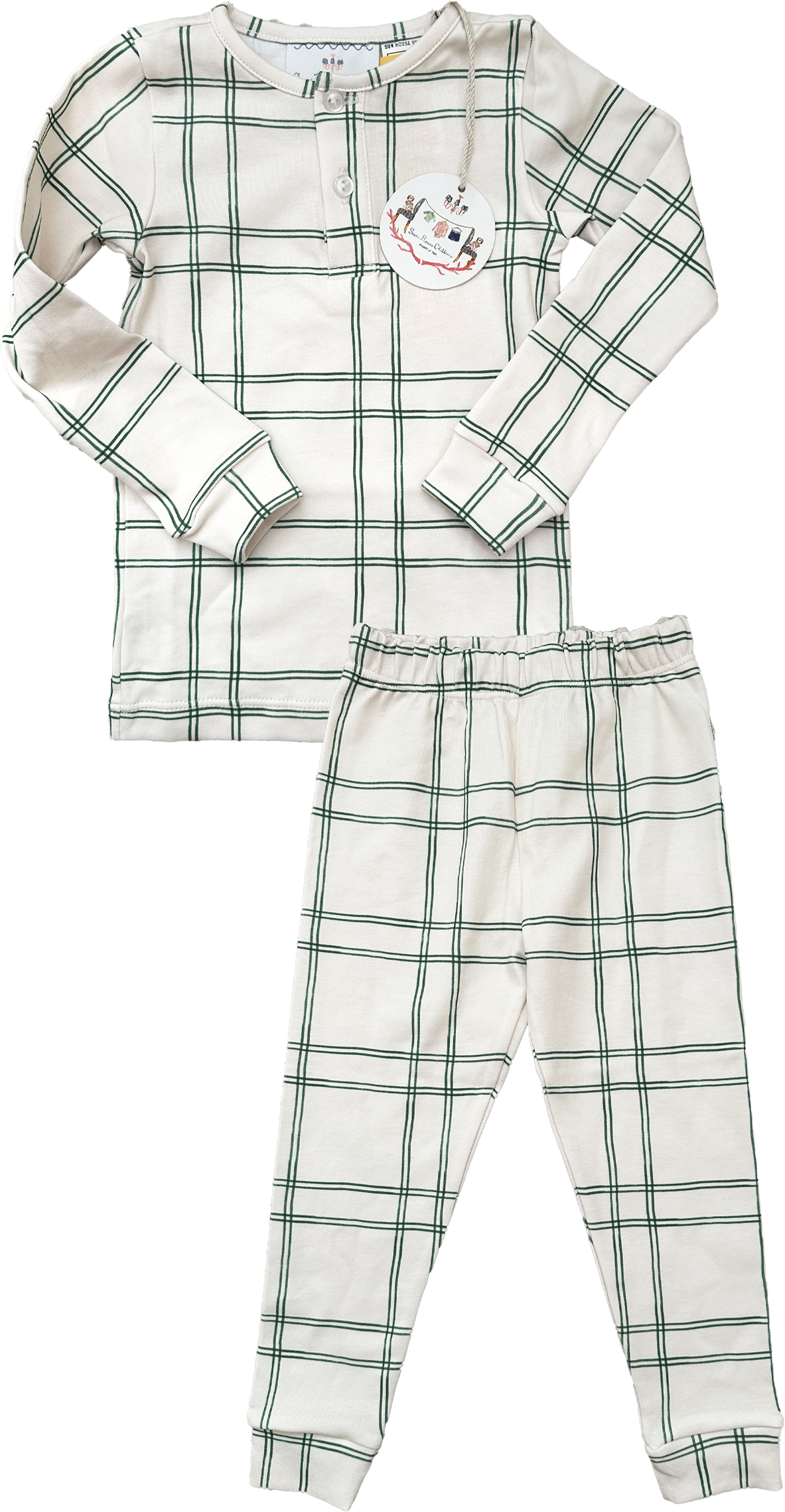 Boys Pajamas in Green Window Pane