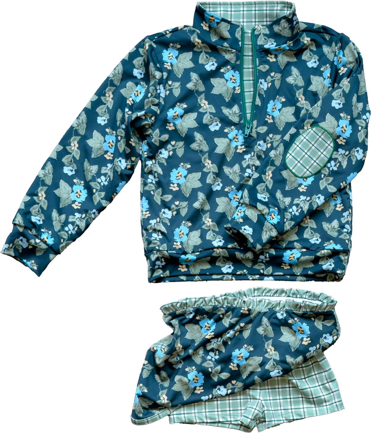 Kitt Set in Spring Mustard Flower In Navy/ Apple Check