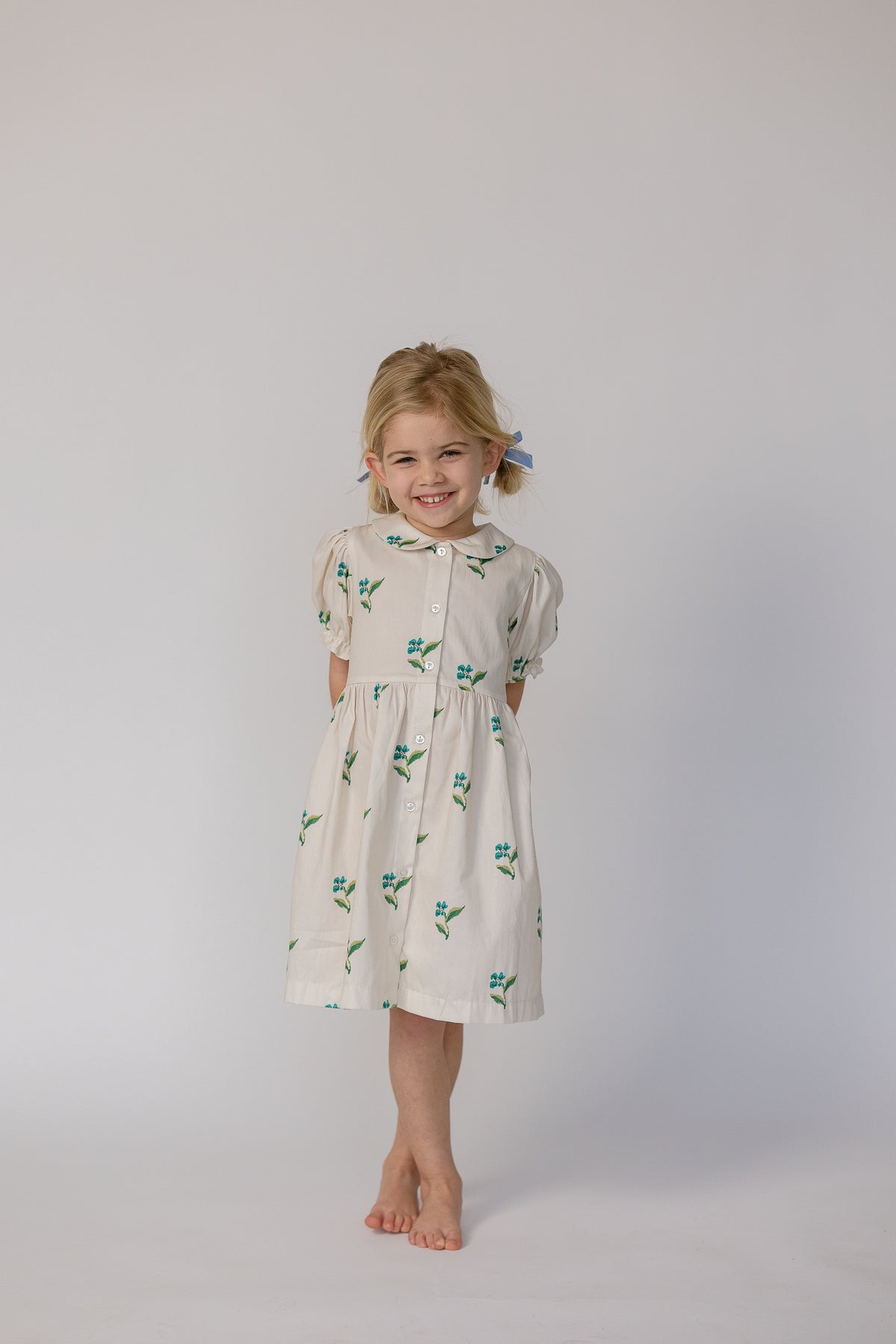 Girls Charlotte Dress in Flame Stitch Floral
