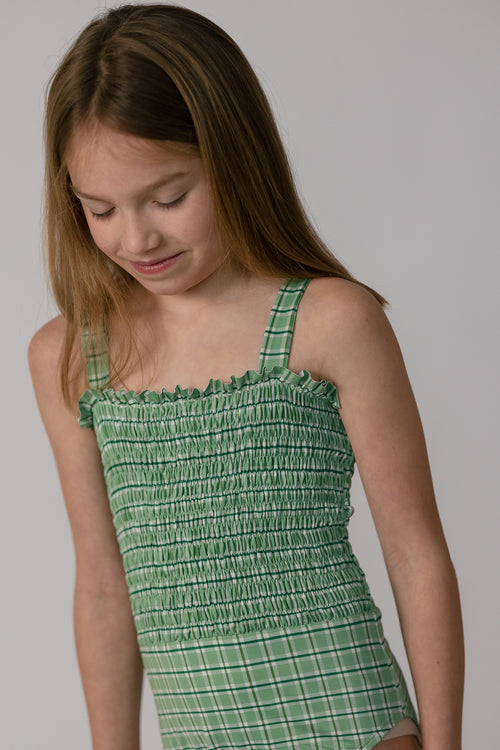 Tessa Smocked One Piece in Apple Check