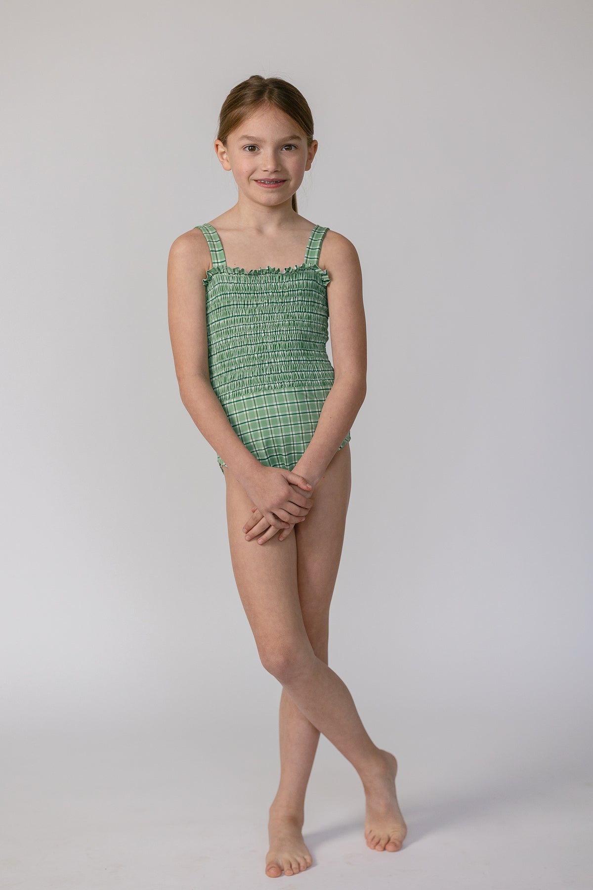 Tessa Smocked One Piece in Apple Check