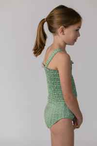 Tessa Smocked One Piece in Apple Check