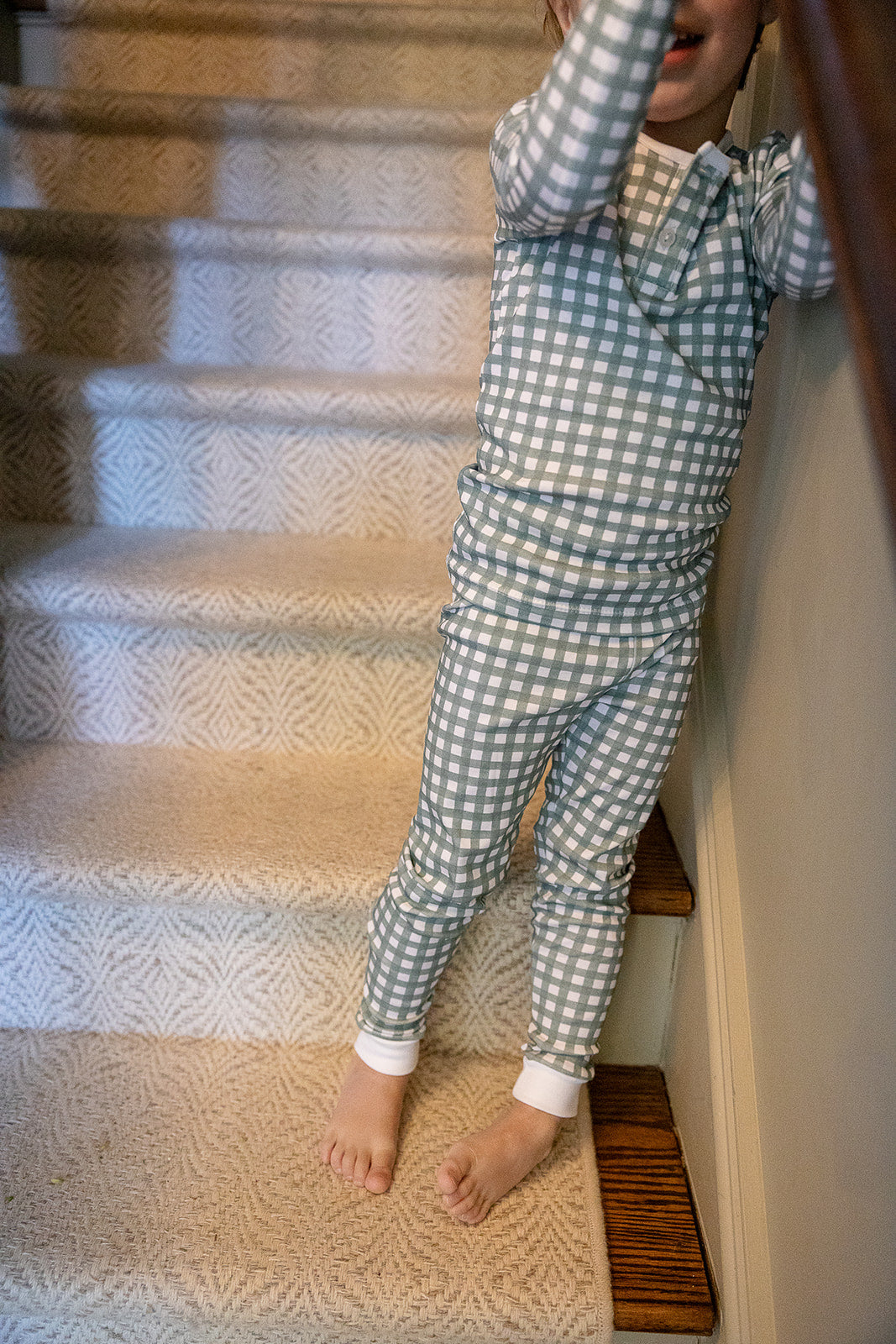 Boys Pajamas in Field Check Sage