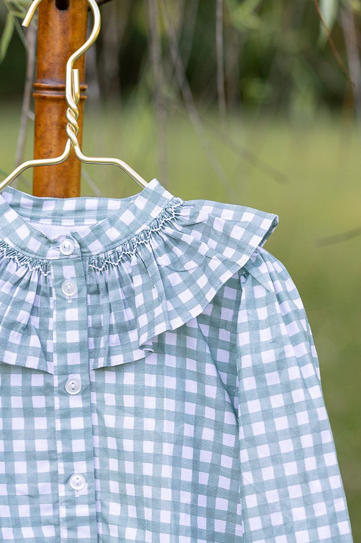 Molly Anne Top in Field Check Sage 6