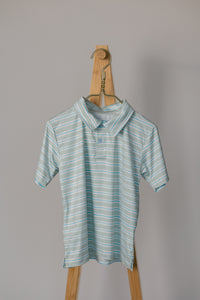 Athletic Polo in Stripe in Blue Jay