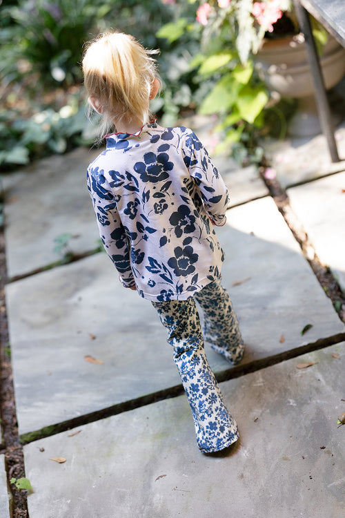High Waisted Flared Leggings in Block Flower