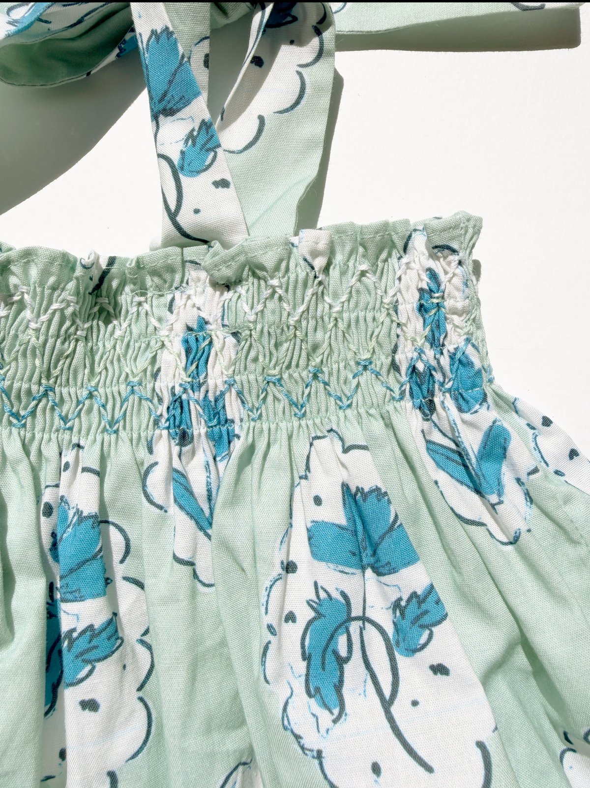 Teatime Dress | Smocked Tie Top | Medallion Flower Blue