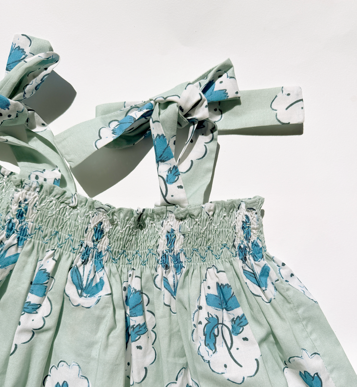 Teatime Dress | Smocked Tie Top | Medallion Flower Blue