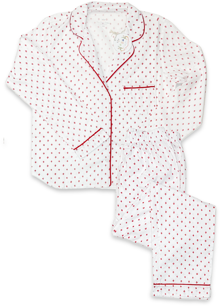 Women's Pajama Set in Tess Dot Spice/Red cord piping